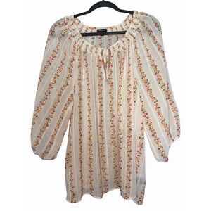 Torrid Women's Plus Size 2 Cream Floral Peasant Top Chiffon 3/4 Sleeve